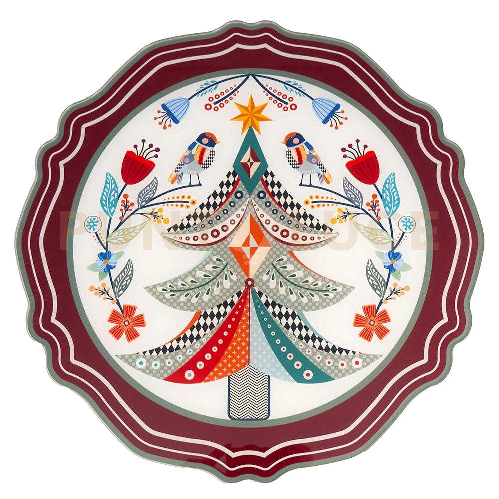 SET 2 SOTTOPIATTI NATALIZI IN CRISTALLO ACRILICO DECORATO DISEGNO ALBERO
