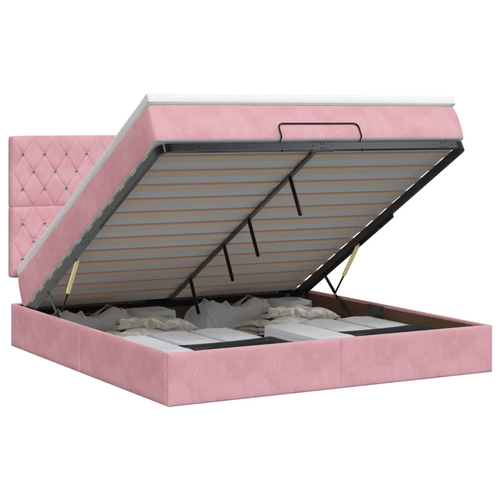 Letto ottomano con materasso Rosa 140 x 200 cm Velluto 3457658