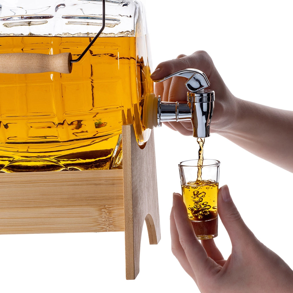 Barile KADAX con rubinetto da 3 litri in vetro per moonshine, whisky, vodka, succhi di frutta, ideale anche per matrimoni.