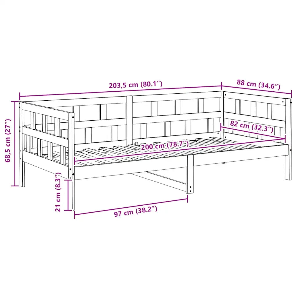 Dormeuse senza Materasso-Divano Letto-Struttura Letto Marrone Cera 80x200 cm Legno di Pino 466239