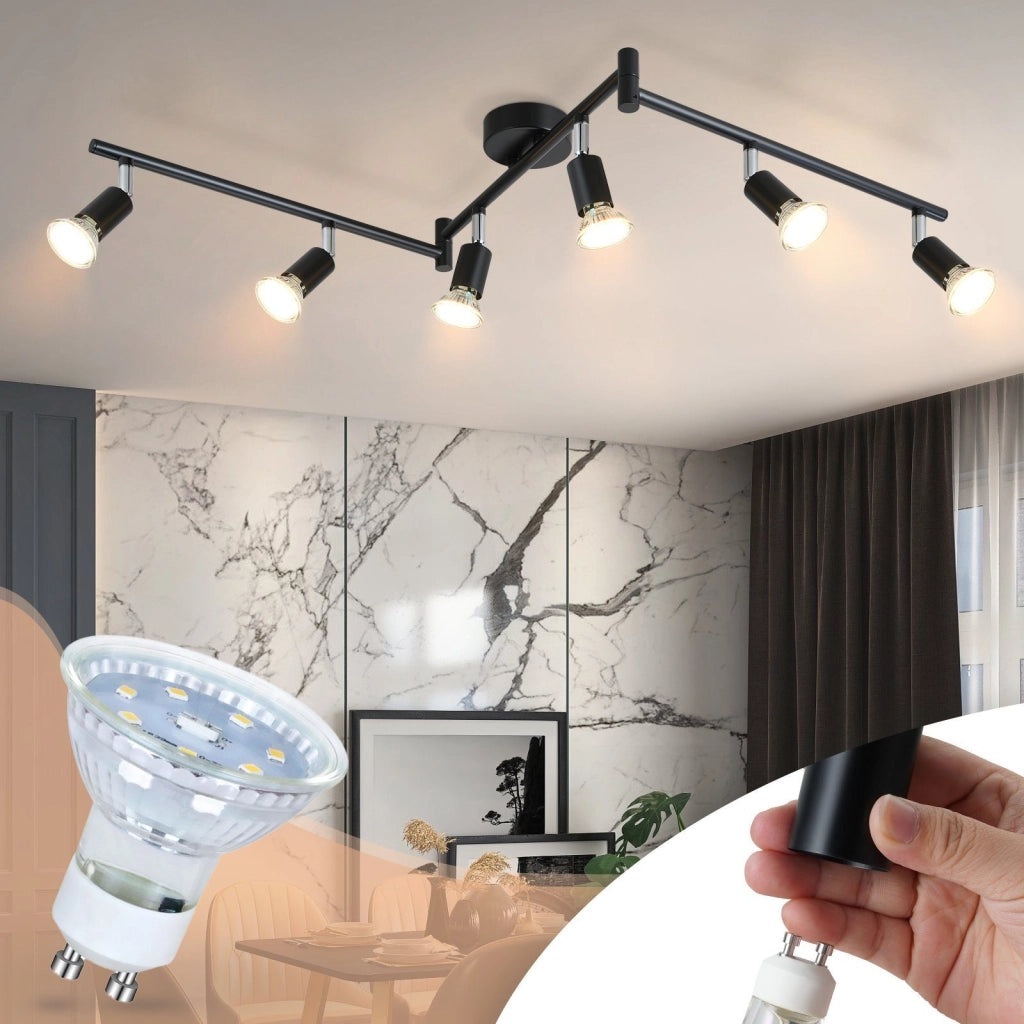 ZMH Faretto da soffitto neri 6 luci GU10 metallo ruotabili 330° per cucine soggiorni camere letto