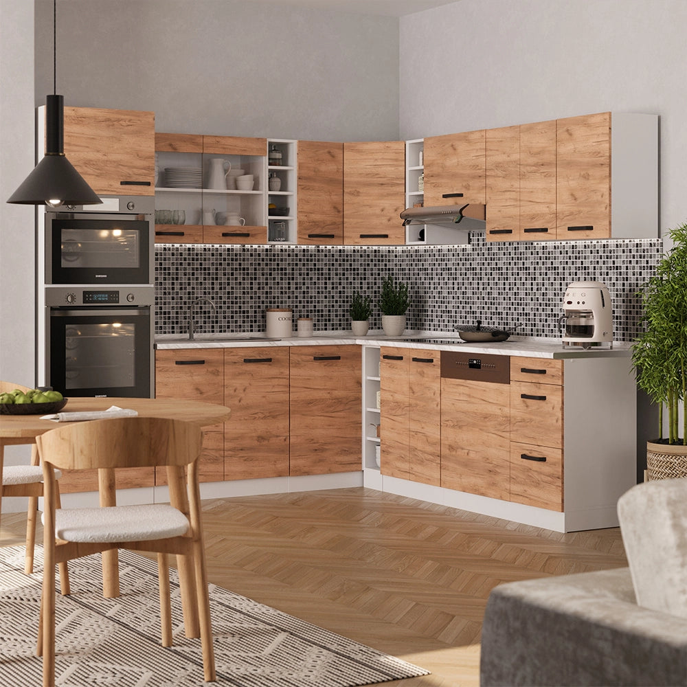 Vicco Cucina angolare completa Quercia dorata/bianco 237 x 247 cm PT Rovere
