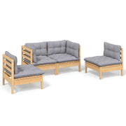 Set Divani da Giardino 4 pz | Set Salotto da Giardino con Cuscini Grigi Massello di Pino