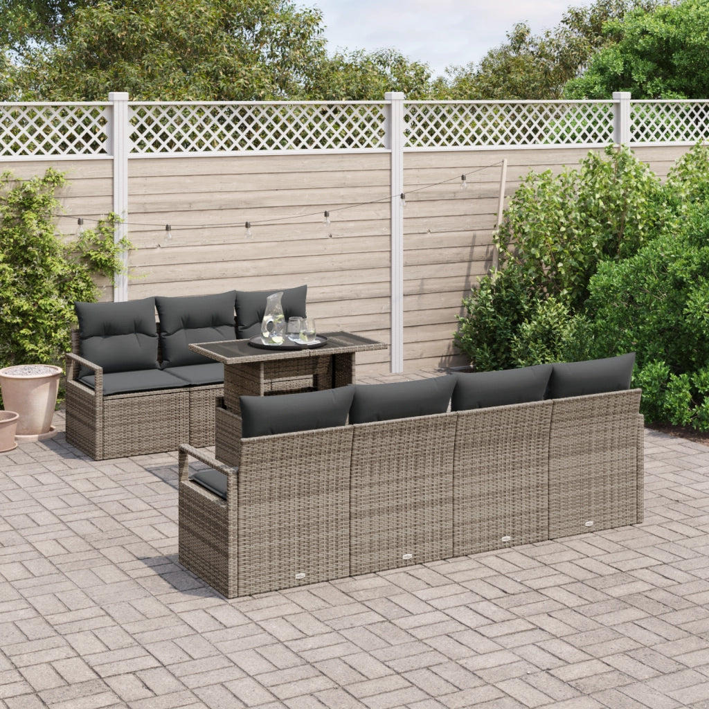 Set Divano Giardino da 8 Pezzi con Cuscini in Rattan Grigio