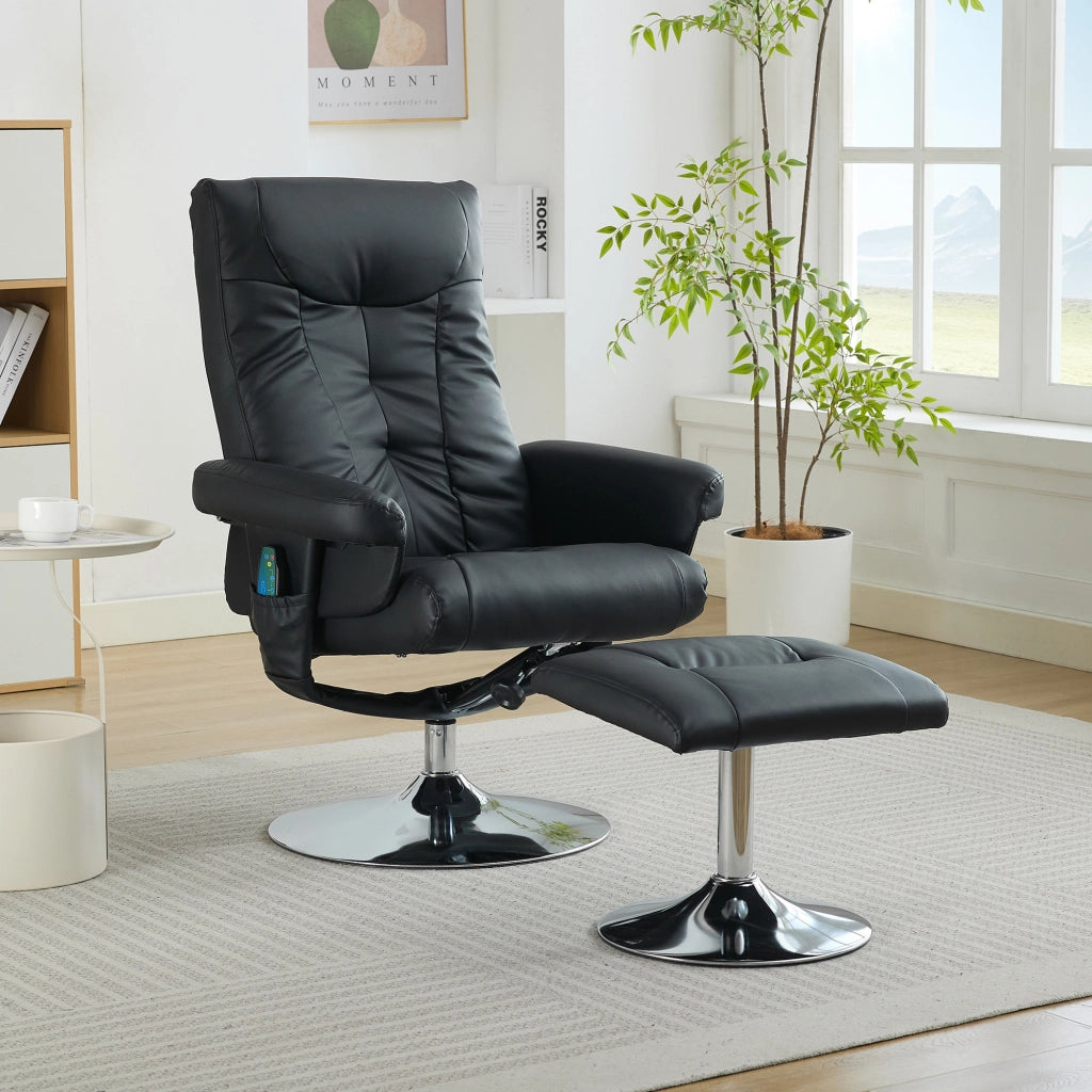 Poltrona Relax Reclinabile Massaggiante con Poggiapiedi ¨C MINIMAL ¨C Elettrica, Girevole, Similpelle Nero