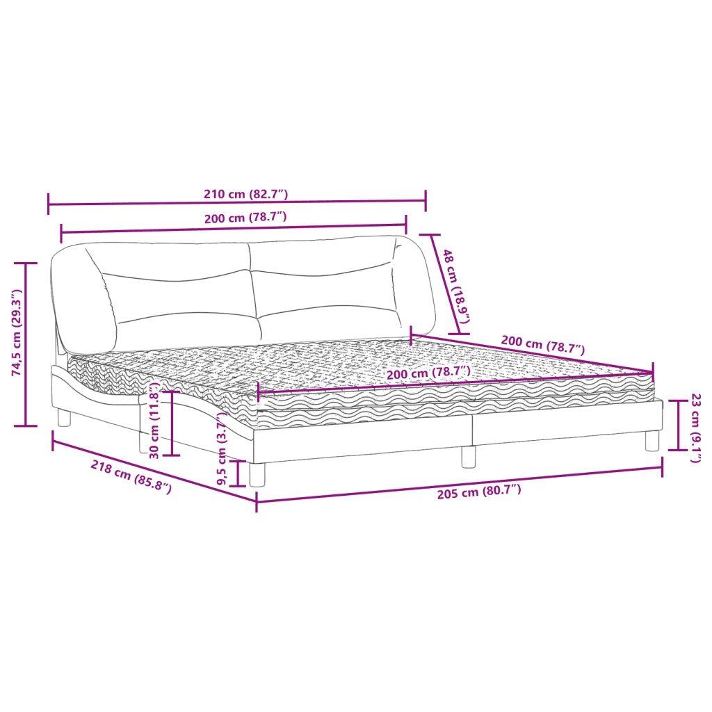Letto con Materasso Hvar Grigio Scuro 200x200 cm in Tessuto 3208556