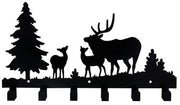 Capocapito con 6 ganci, realizzato in metallo, adatto per l'appeso di giacche, cappelli, abbigliamento, borse, chiavi o asciugamani (disegno di cervo e bosco).