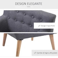 Poltrona Imbottita Moderna, Poltroncina da Camera Soggiorno con Braccioli Tessuto Legno 68 × 58.5 × 76cm Grigio Chiaro