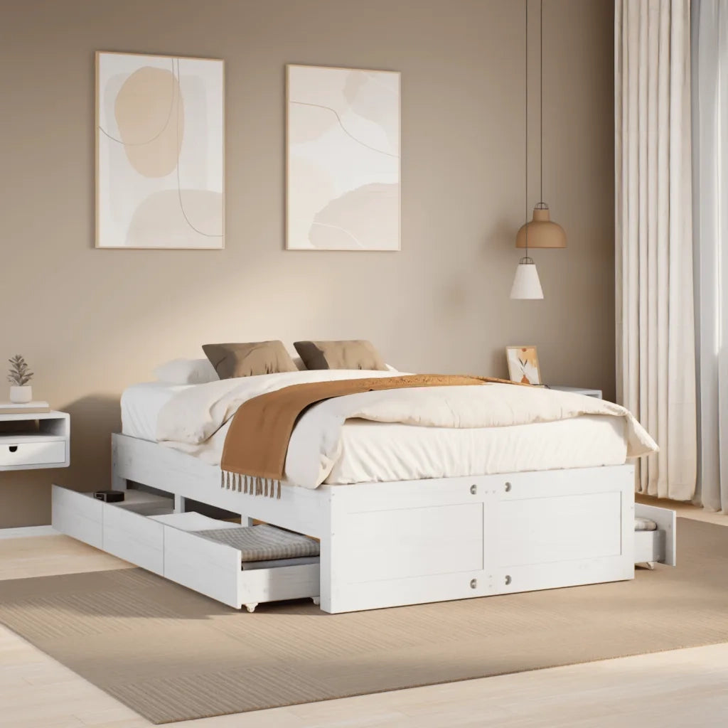 vidaXL Giroletto senza Materasso con Cassetti Bianco 135x190 cm Pino
