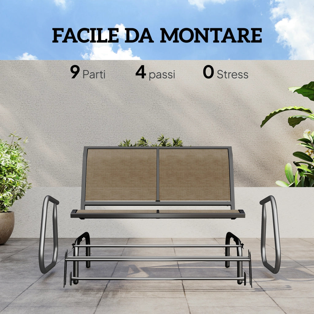 Panchina a Dondolo 2 Posti da Giardino in Metallo e Tessuto a Rete, 120x70x85 cm, Marrone Chiaro
