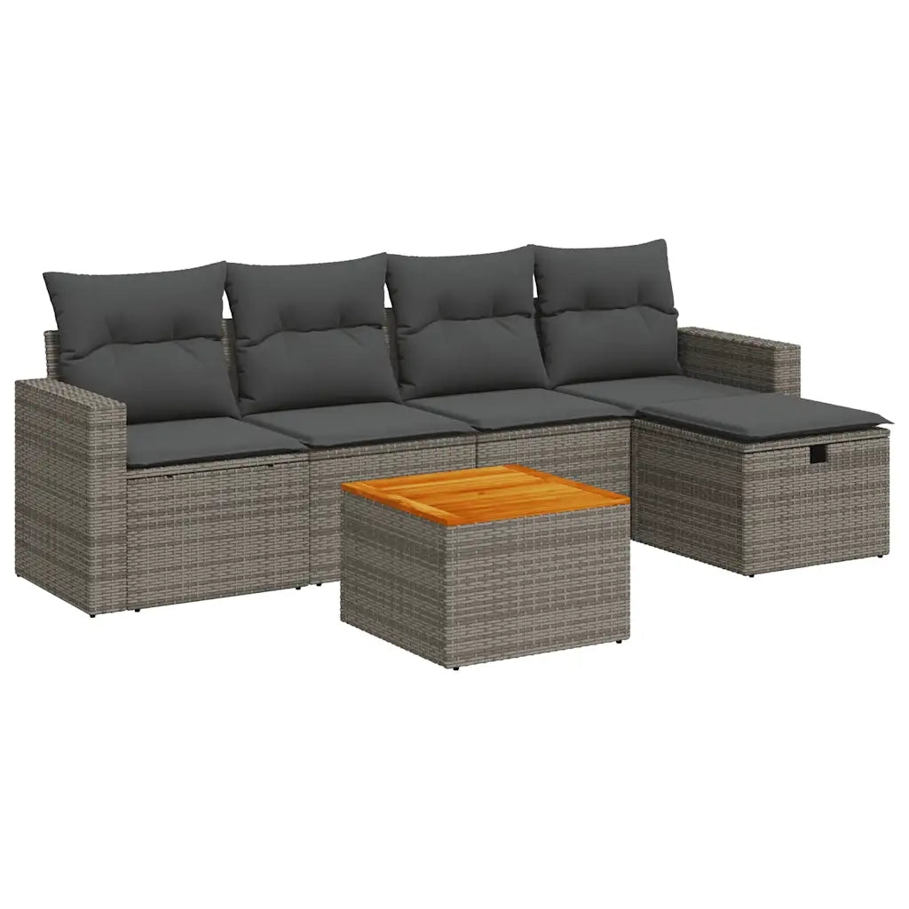 Set Divano da Giardino 6 pz con Cuscini Grigio in Polyrattan 3325784