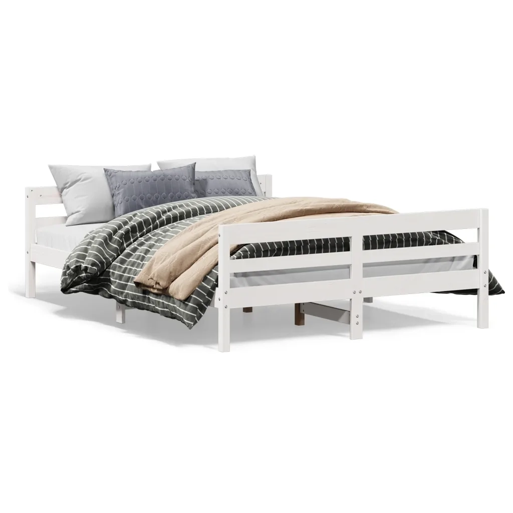 Letto matrimoniale | Letto per adulti | Letto senza Materasso Bianco 140x200 cm Legno Massello di Pino