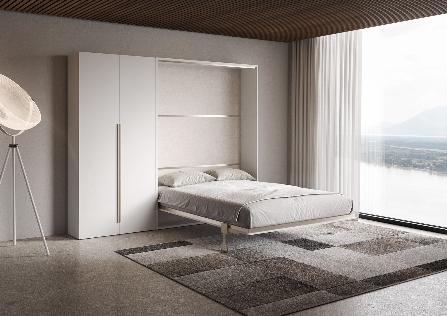 Letto Matrimoniale Francese A Scomparsa 140 Versia Con Armadio Sx 2 Ante Bianco