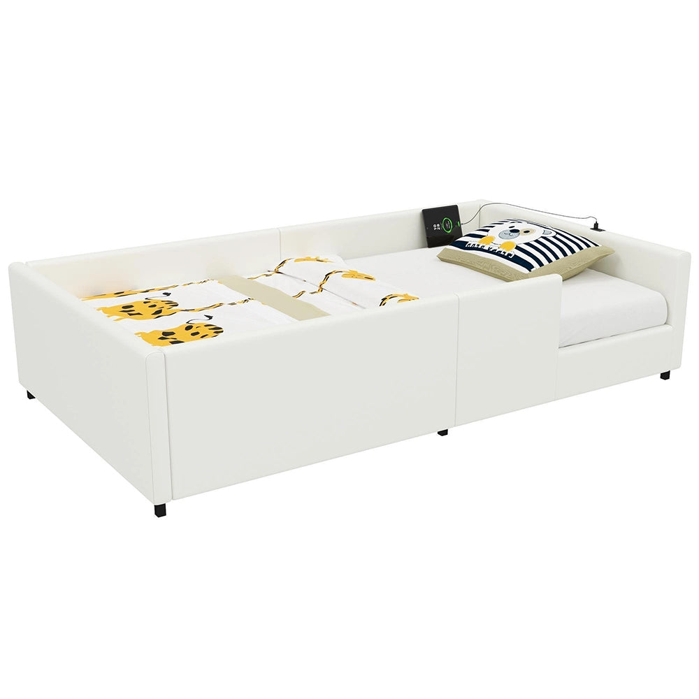 Letto 90x200cm con barriera - Xylo - piattaforma imbottita USB bianco