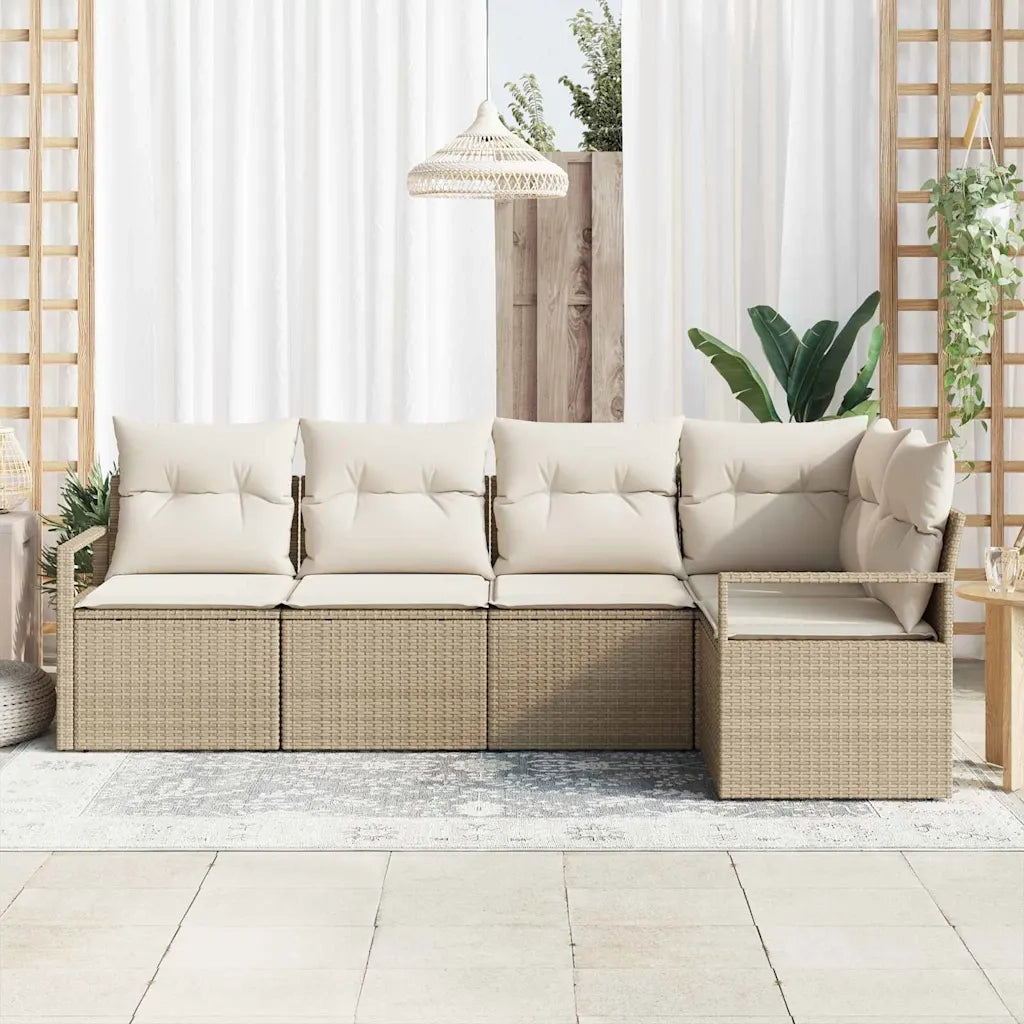 Set Divano da Giardino 5 pcs Beige e Bianco polyrattan 3355050
