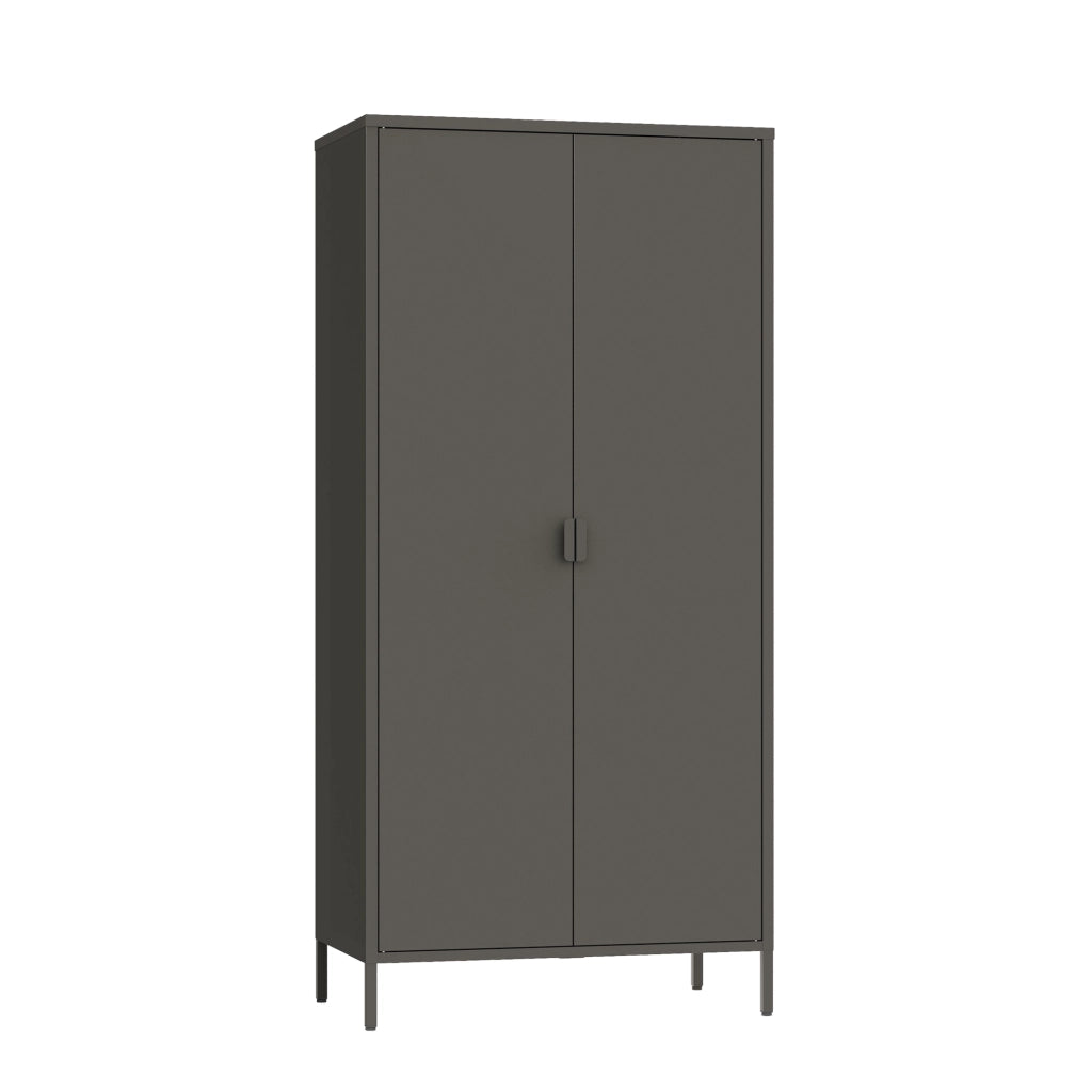 Armadio Guradaroba Esteli in Acciaio a 2 Ante con 2 Barre Appendiabiti e 4 Ripiani 170 x 80 x 45 cm - Nero [en.casa]
