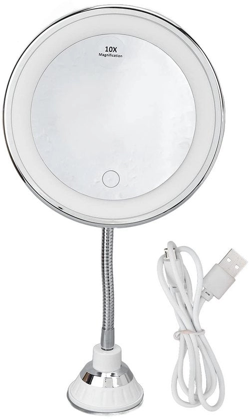 Specchio di trucco LED con 10x ingrandimento - Immagine chiara e non distorta - Montaggio da tavolo - Regolazione di luminosità - Adatto per uso domestico e viaggio
