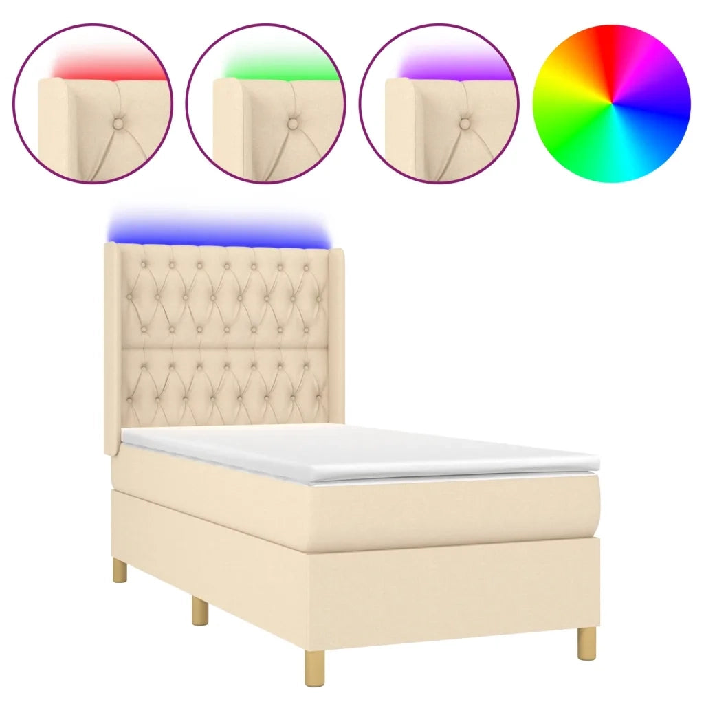Letto a Molle con Materasso e LED Crema 90x190 cm in Tessuto cod mxl 61976