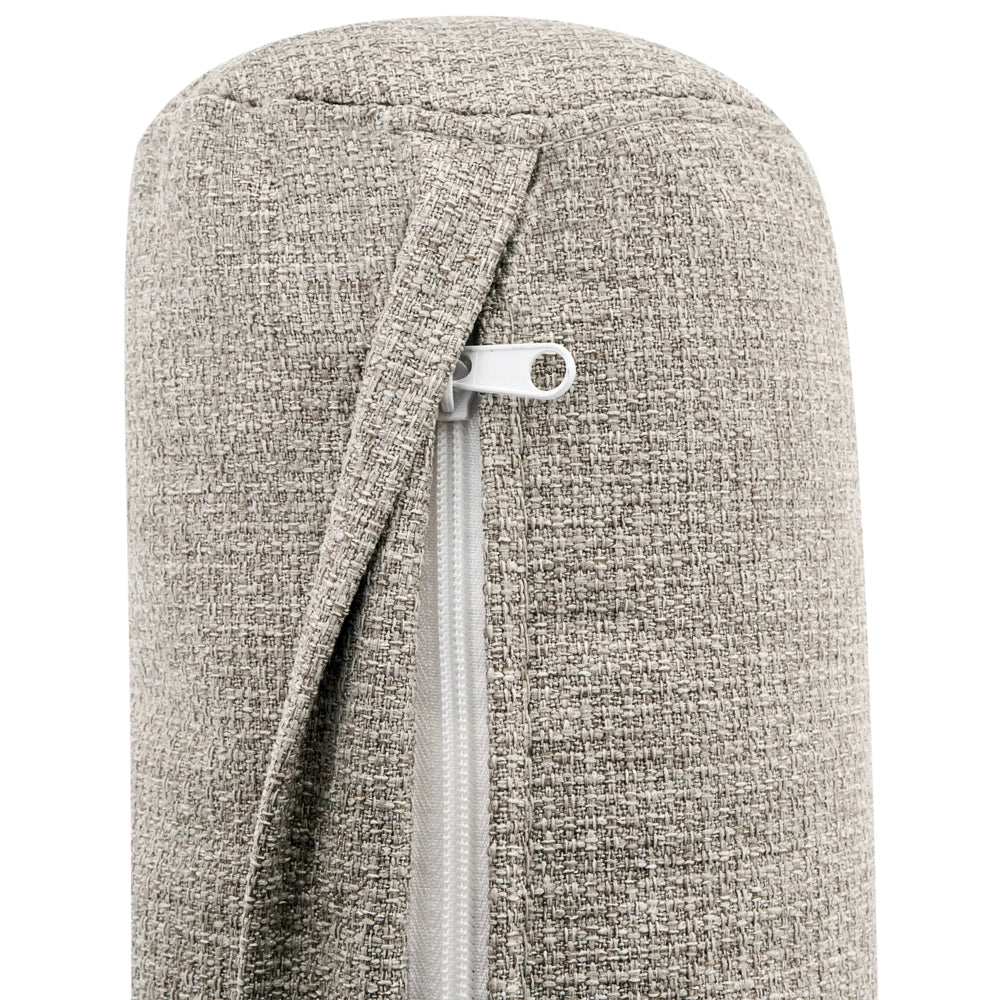 Chaise longue destra in tessuto beige imbottita con cuscino facile da pulire, gambe in legno, soggiorno moderno