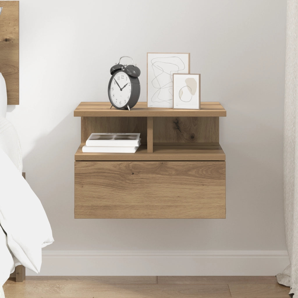 Comodino Flottante Rovere Artigianale 40x31x27 cm Legno Composto
