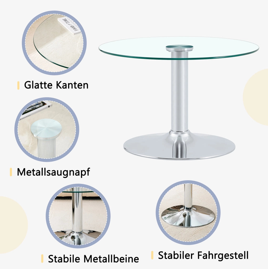 Tavolino da caffè rotondo in vetro e metallo; ? 70 cm; altezza 45 cm; argento