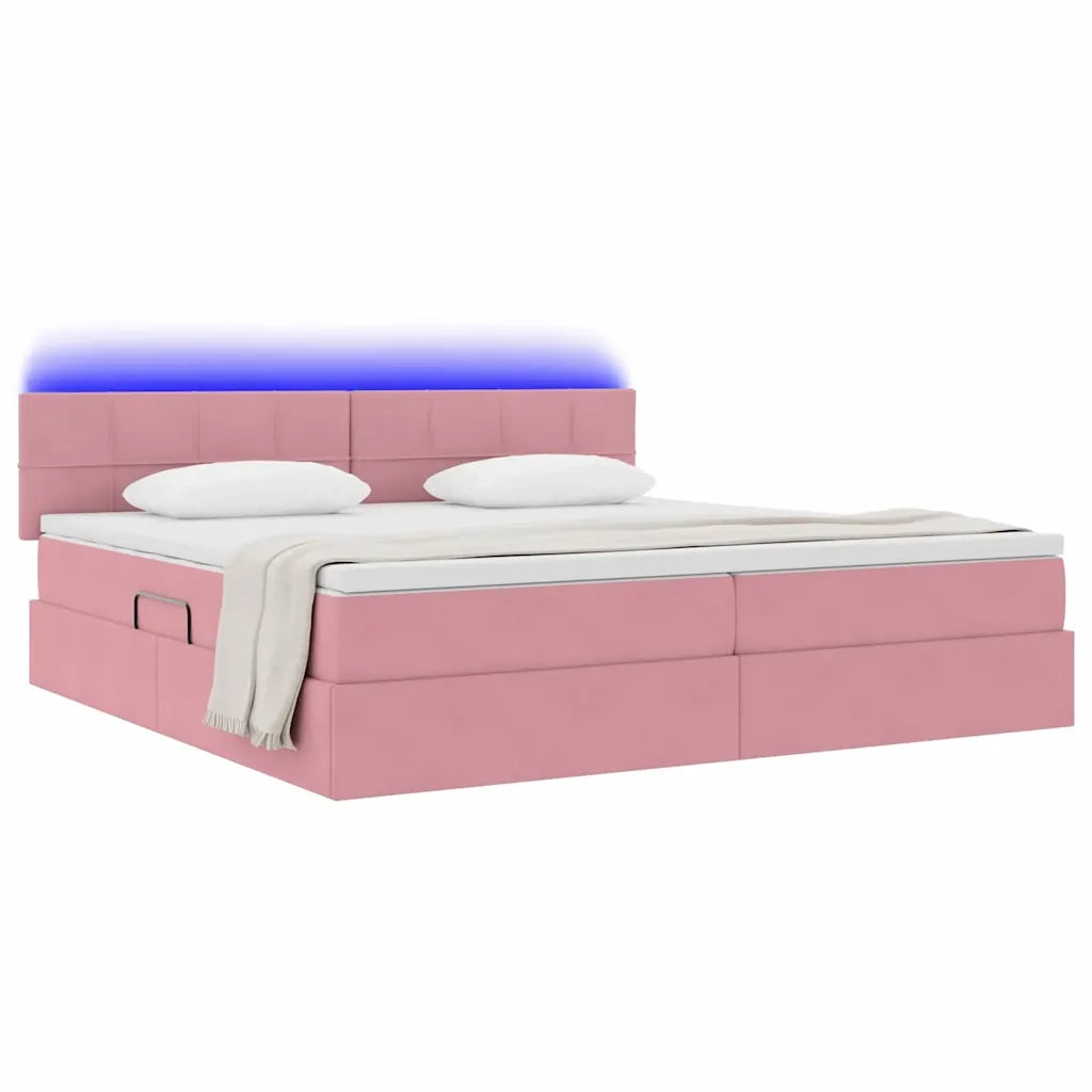 Letto con contenitore LED e materasso Rosa 200 x 200 cm Velluto