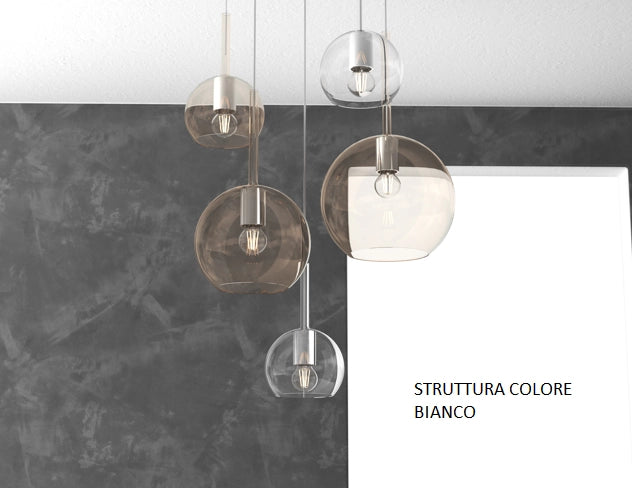 SOSP. BIANCO RETTANGOLARE 5 LUCI VETRI (1 GRANDE AM+1 MEDIO AM+3 PICCOLO (1X AM+2X TR)) 1155BI-S5 RMIX-TA