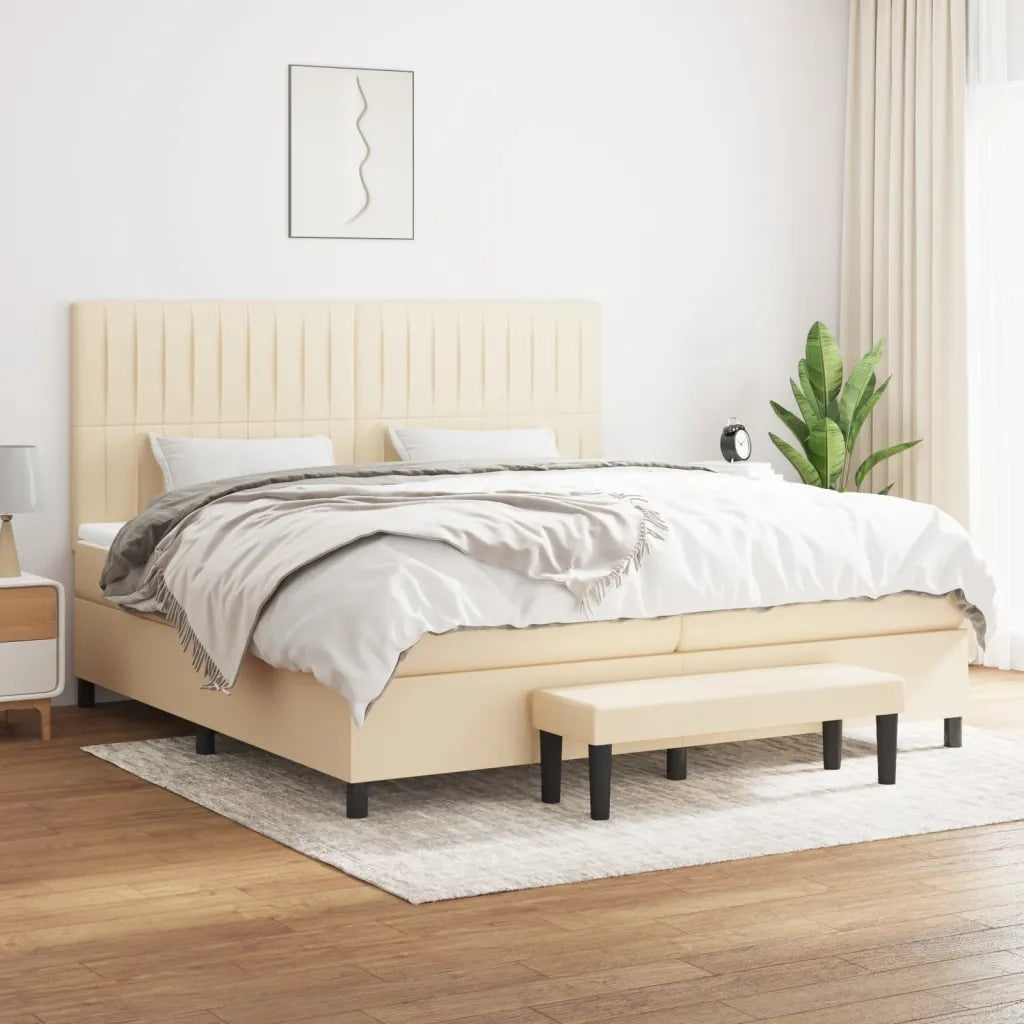 Giroletto a Molle con Materasso Crema 200x200 cm in Tessuto