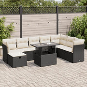 Set Divani da Giardino 9 pz con Cuscini Nero in Polyrattan