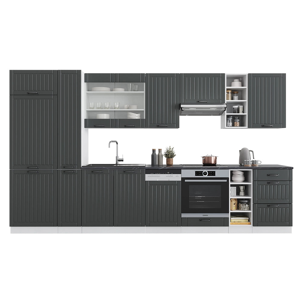 Cucina componibile Fame-Line Antracite rustico/Bianco 355 cm, PL Antracite Vicco