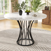 Tavolo da pranzo rotondo in MDF effetto marmo e metallo, per sala da pranzo soggiorno ufficio, nero, 80 × 80 × 76 cm