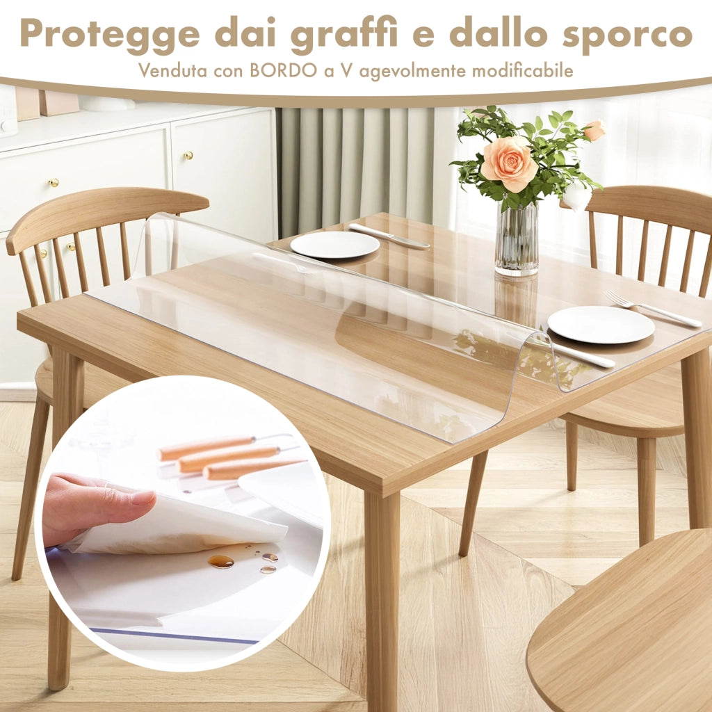 Copritavolo Trasparente In Pvc 1.5 Mm Pellicola Protettiva Cover Tavolo Tovaglia Protezione Mollettone Antimacchia Per Tavoli Cucina Salotto Ufficio Scrivania Urti Olio Graffi Impermeabile  Trasparenti - 100x340 Cm