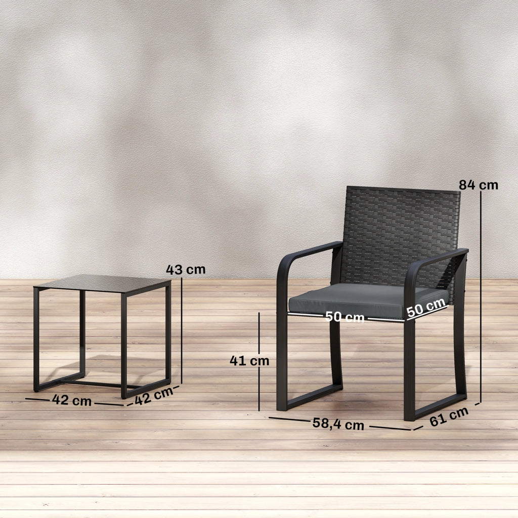 Set Tavolo e Sedie da Giardino in Polyrattan con Cuscini e Piano Vetro Grigio ¨C zephmum ¨C 6 Pezzi