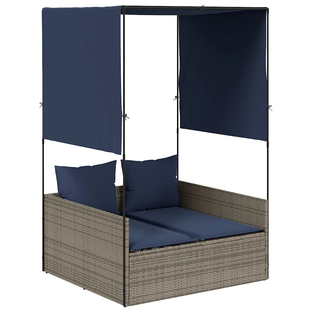 Lettino prendisole doppio con tettoia e tende in Polyrattan Grigio 4002761