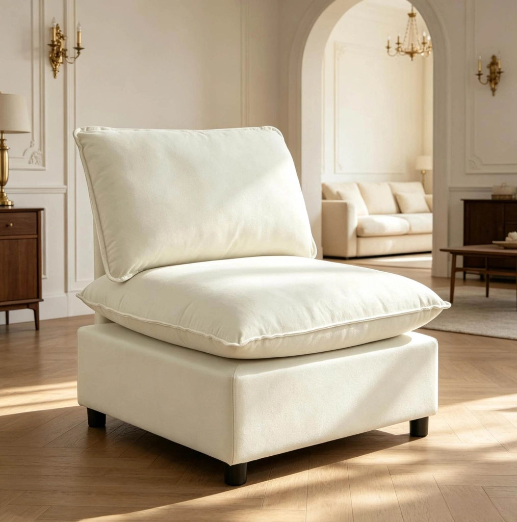 Poltrona singola in lino crema con seduta ampia