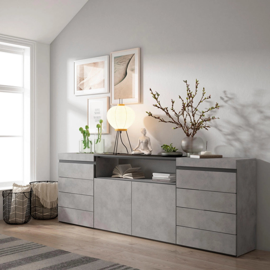 Cassettiera, 214x35x75cm, Camera da letto, Con Stoccaggio, grigio cemento RF3431