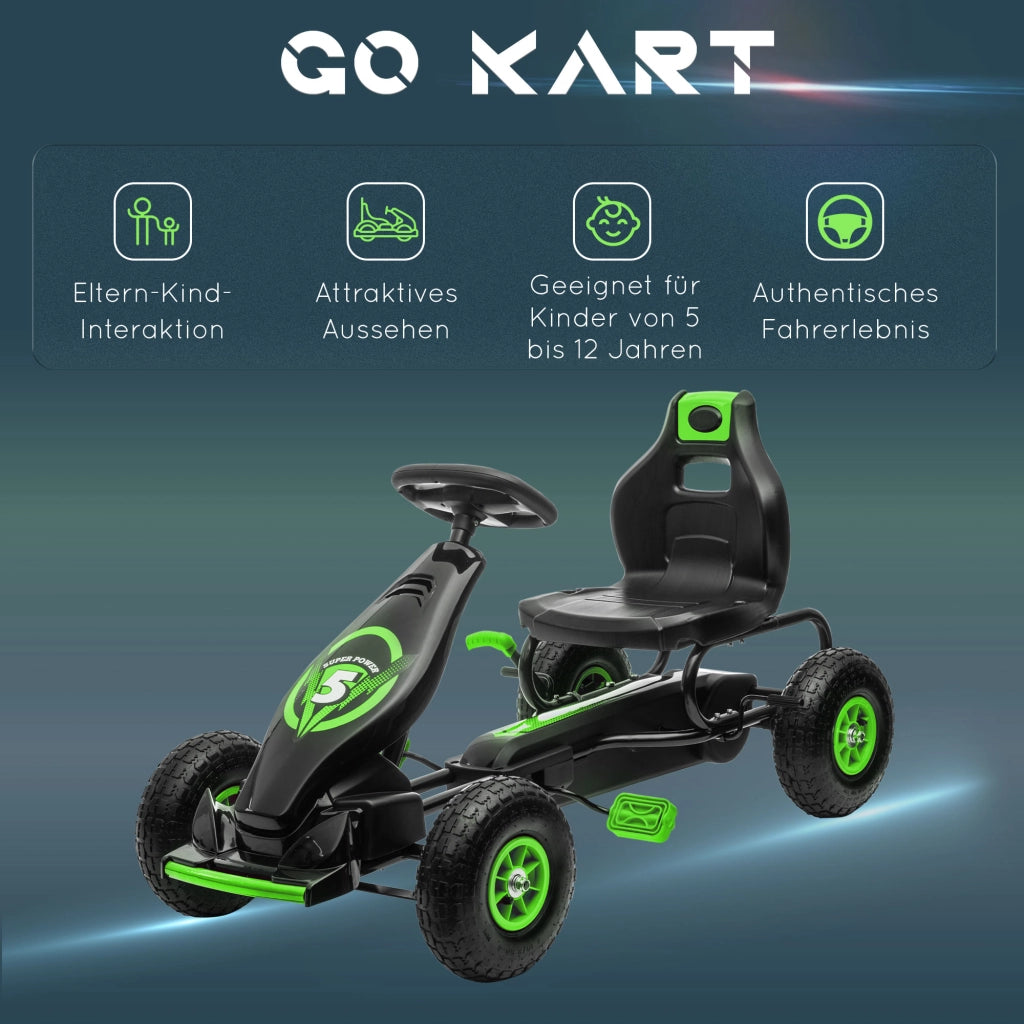 Go-kart a pedali per bambini ¨C Xylo ¨C sedile regolabile, da 5 anni, verde e nero, 121x58x61 cm