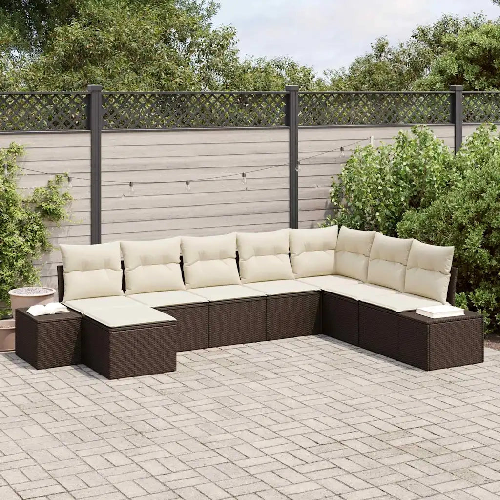 Set Divano da Giardino 8 pcs Marrone e Crema polyrattan 3355847