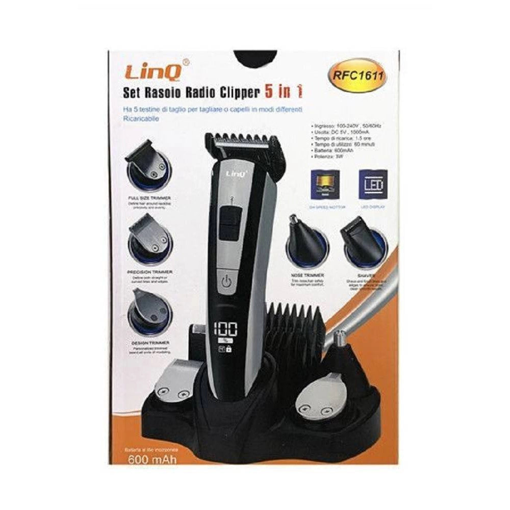Trade Shop - Set Taglia Capelli Rasoio Ricaricabile 5in1 Regola Barba Peli Naso Clipper Rfc1611 -