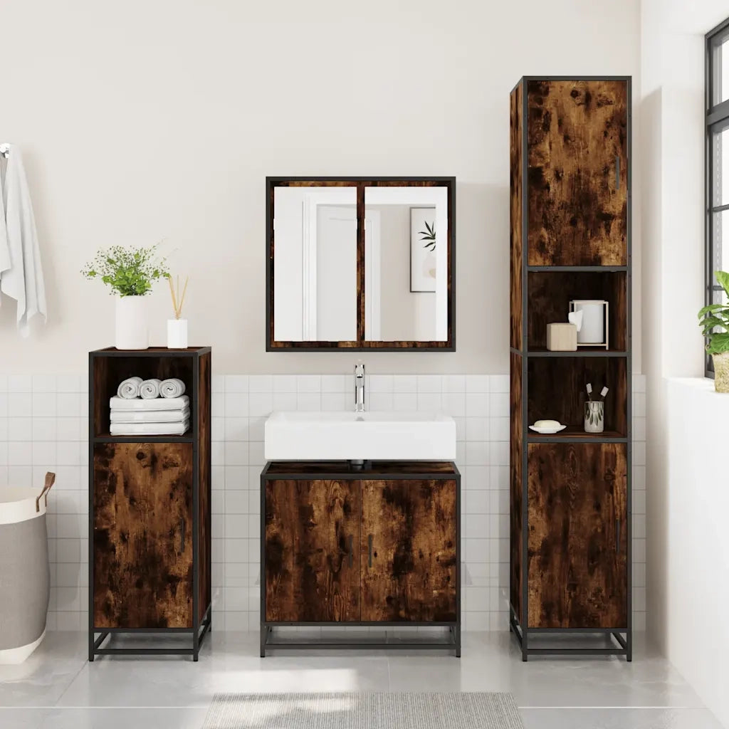 Mobile Lavabo Bagno Rovere Fumo 65x33x60 cm Legno Multistrato