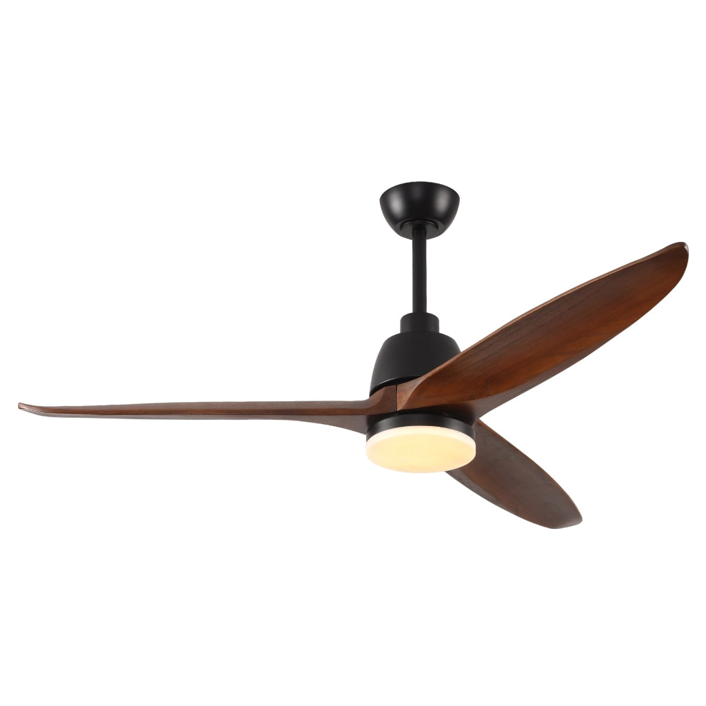 Ventilatore da soffitto 52 pollici con luce LED dimmerabile; telecomando e 3 pale in legno
