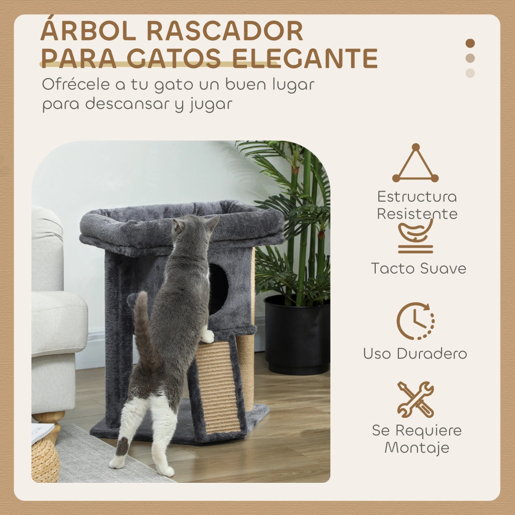 Tiragraffi per Gatti con Rampa Cuscino e Palla ¨C zephmum ¨C 40x40x57 cm Grigio Scuro