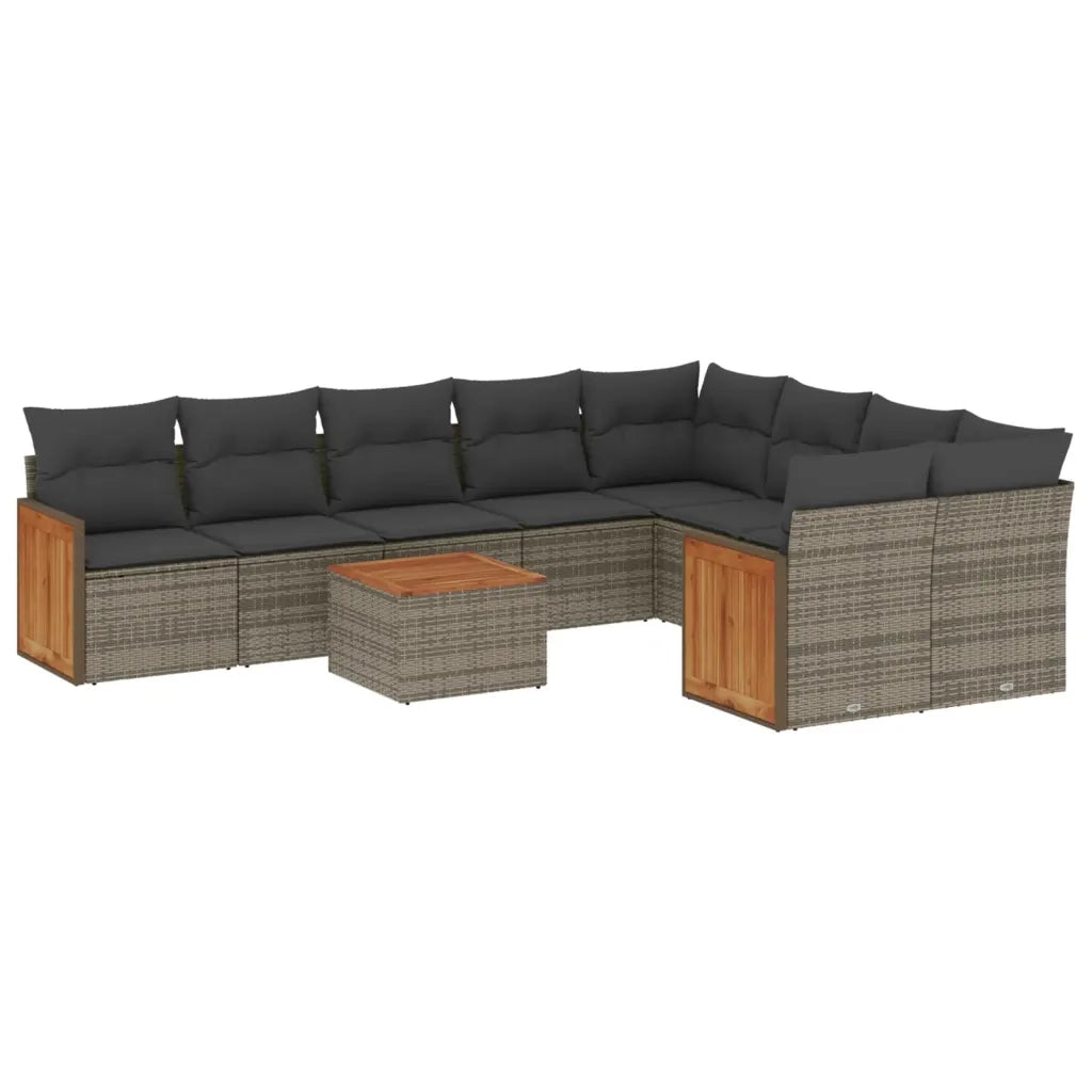 Set Divano da Giardino 10 pz con Cuscini Grigio in Polyrattan 3227992