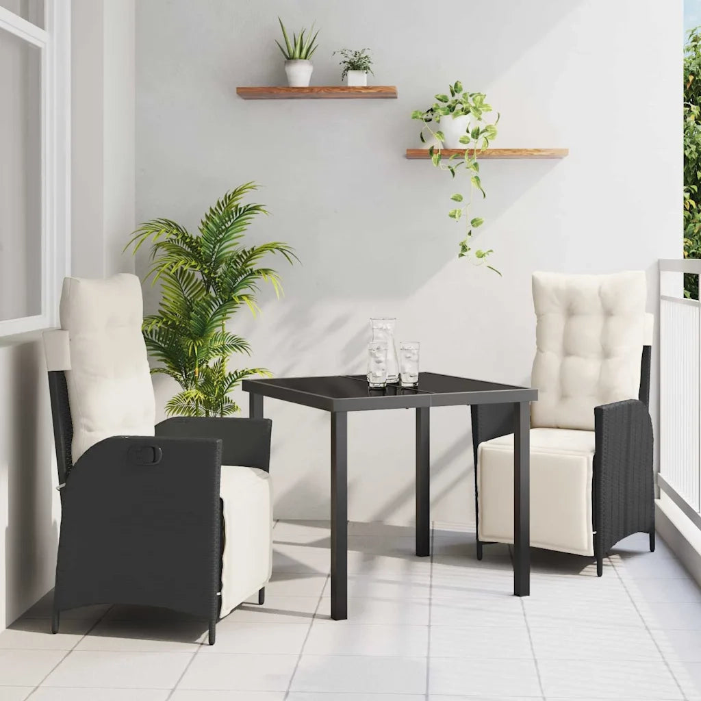 Set da Pranzo per Giardino con cuscino 3 pcs Nero polyrattan 3380526