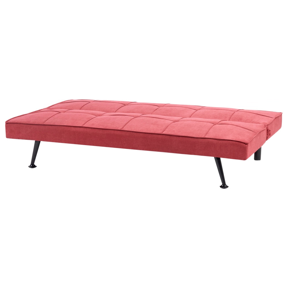 Divano letto in tessuto rosso a 3 posti con imbottitura trapuntata Letto per ospiti senza braccioli con chiusura a scatto