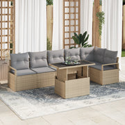 Set Divano da Giardino  7 Pezzi con Cuscini Beige Polirattan