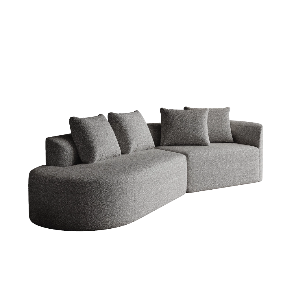 Divano Angolare in Velluto 4 Posti con Cuscini ¨C MINIMAL ¨C Grigio/Beige