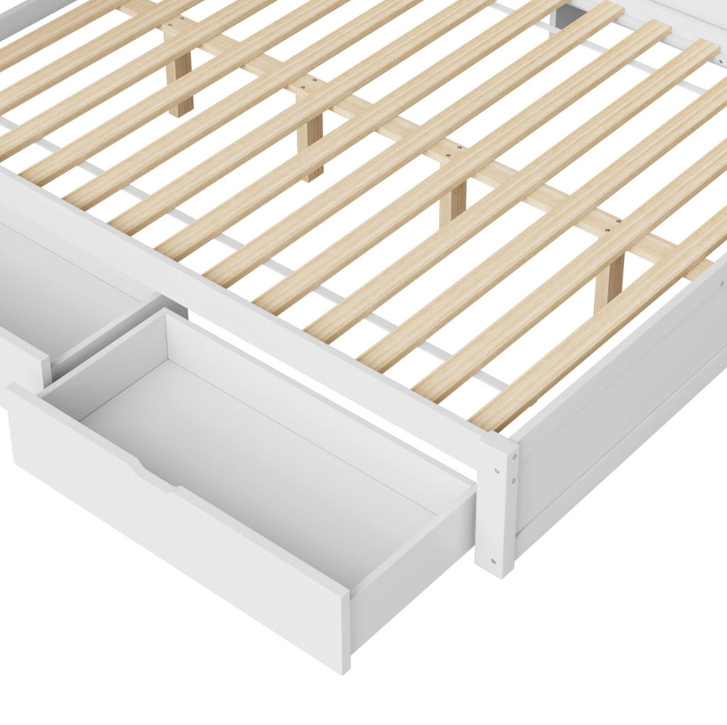 Daybed 140x200 cm con cassetti; ripiano integrato; USB e LED; in legno di pino e MDF; bianco