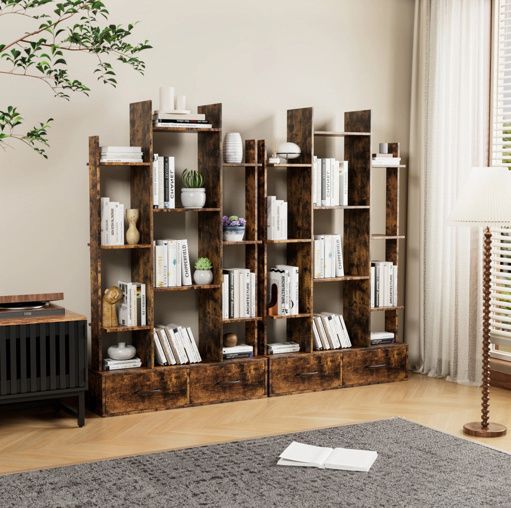 Libreria ad albero con 12 ripiani aperti e 2 cassetti