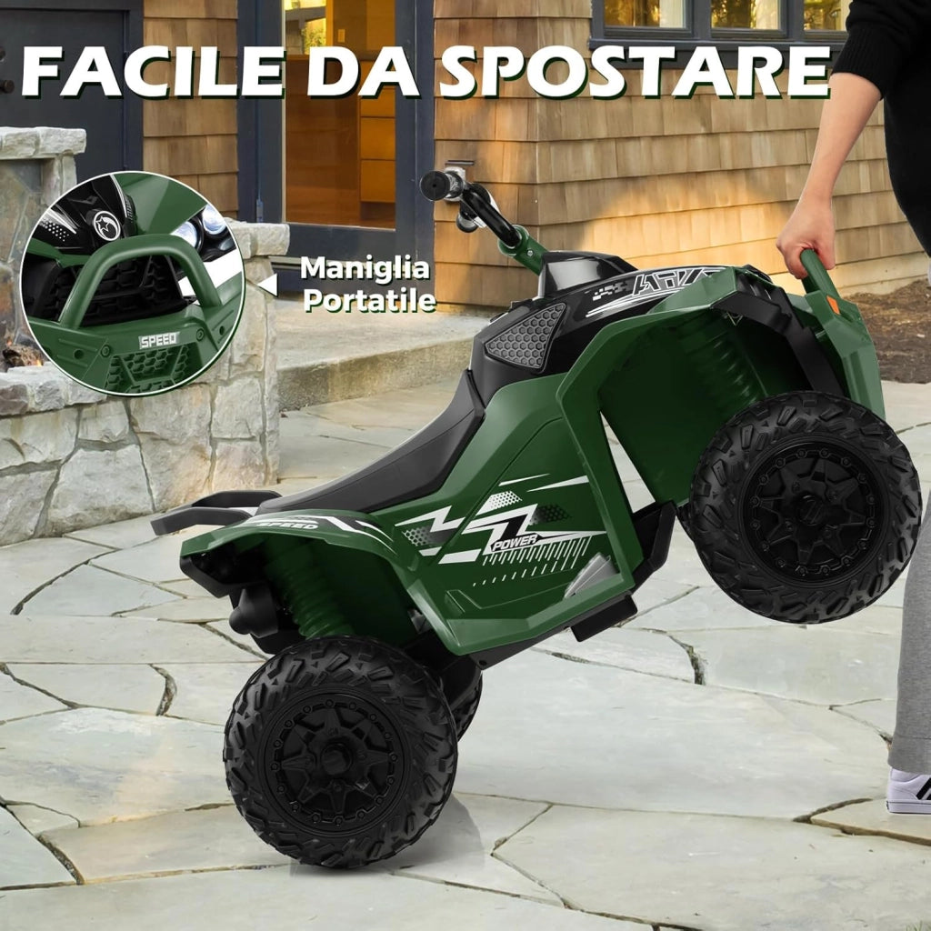 12V Quad Elettrico per Bambini, Macchina Elettrica con Velocità Alta/Bassa, Sedile Comodo Fari Corno e Musica, Auto Elettrica Cavalcabile 2,2/4,3 km/h (Verde)